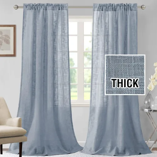 Miniatura 10 de H.VERSAILTEX Cortinas de lino de 84 pulgadas de largo, mezcla de lino natural, cortinas para sala de estar, cortinas texturizadas de lino