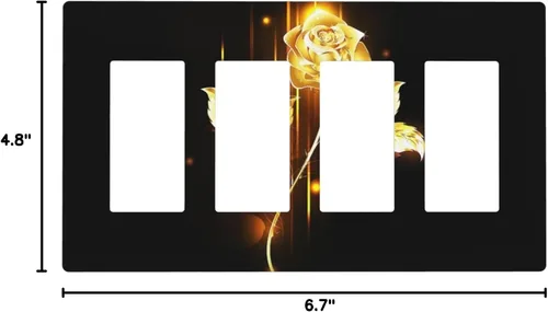 Miniatura 479 de Cubiertas de placa de pared de 3 gang con interruptor de luz de triple palanca, en negro y dorado con esplendor de oro rosa, estampado floral
