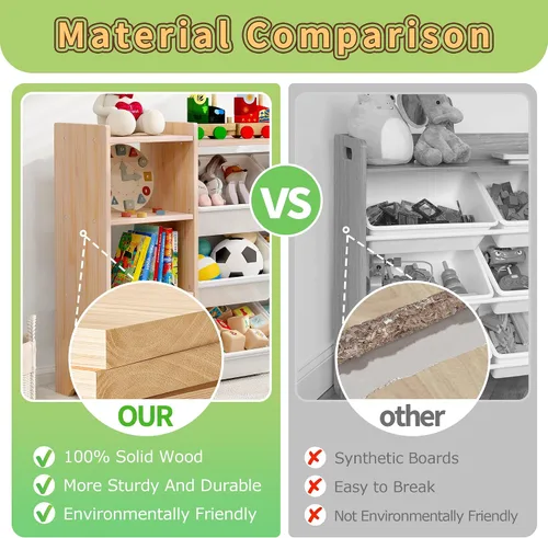 Miniatura 5 de MallBest Estante organizador de almacenamiento de juguetes para niños de 4 niveles, 100% madera maciza, armario de almacenamiento extra ancho