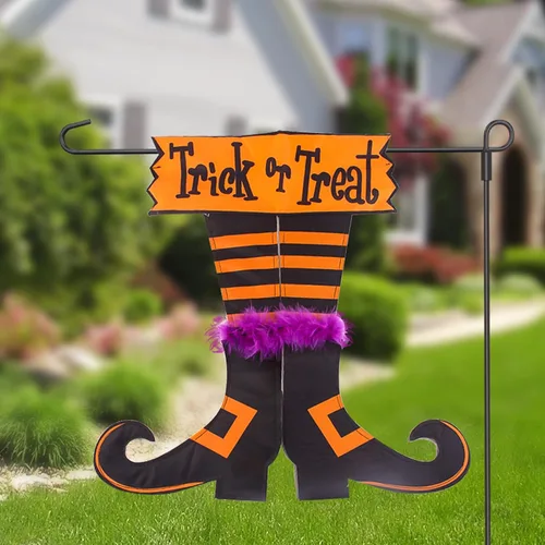 Miniatura 4 de Bandera graduada de Feliz Halloween con pies de bruja de truco o trato, decoración para exteriores, decoración del hogar, doble cara