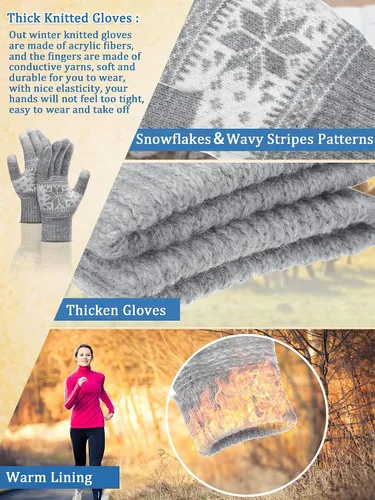 Miniatura 2 de 4 pares de guantes para pantalla táctil, guantes cálidos de invierno, guantes de punto gruesos para mujeres y adultos