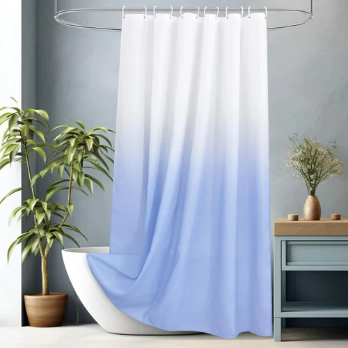 Miniatura 2 de AooHome Cortina de ducha estrecha de tela, juego de cortinas de ducha de tela azul degradado, cortina de ducha de tela lavable azul y blanca