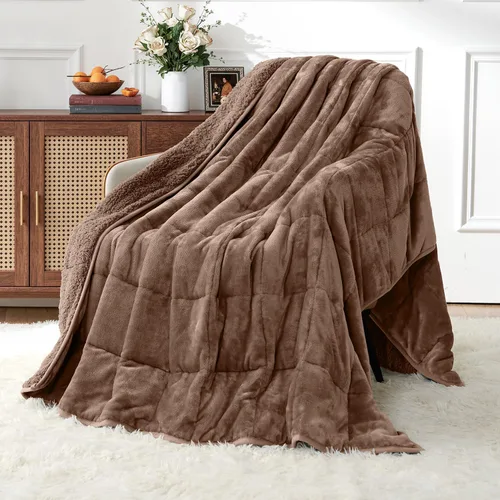 Miniatura 15 de Uttermara - Manta con peso de vellón sherpa de 15 libras para adultos, vellón ultrasuave y sherpa unicolor, manta de felpa acogedora de doble cara