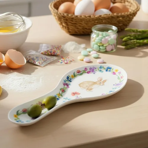 Miniatura 3 de UP ware - Soporte para cuchara de melamina con diseño floral de conejito para estufa, encimera de cocina y mesa de comedor, 9.625 pulgadas