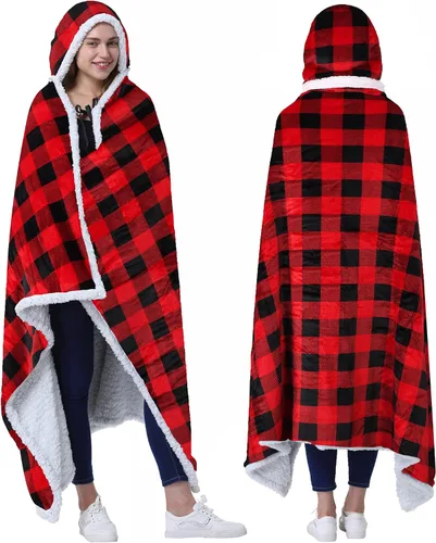 Miniatura 12 de Catalonia Poncho con capucha, Manta para vestir con bolsillos para las manos, Capa Cómoda de forro polar Sherpa para niños y adultos, Regalo