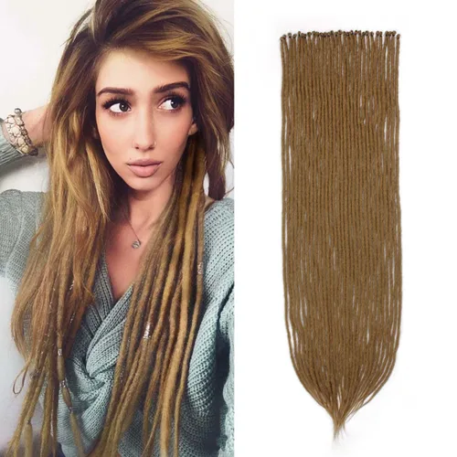 Miniatura 17 de 15 extensiones de rastas de doble extremo, 24 pulgadas, extensiones de rastas falsas de 0.6 pulgadas, color marrón degradado, extensiones de rastas