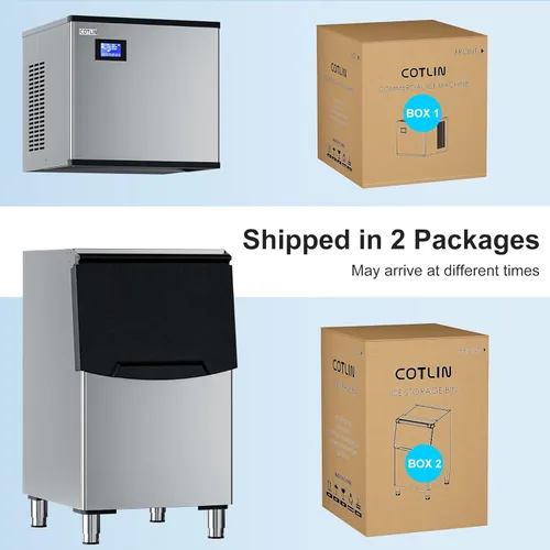 Miniatura 7 de COTLIN Máquina de hielo comercial, 550 libras/24 horas con almacenamiento de 350 libras, máquina de hielo comercial con autolimpieza, lista