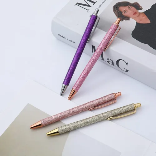 Miniatura 4 de Oddmoal Fun Sparkle - Bolígrafo para mujer, bonitos bolígrafos de metal brillante, bolígrafo multicolor retráctil para diario y escuela, tinta