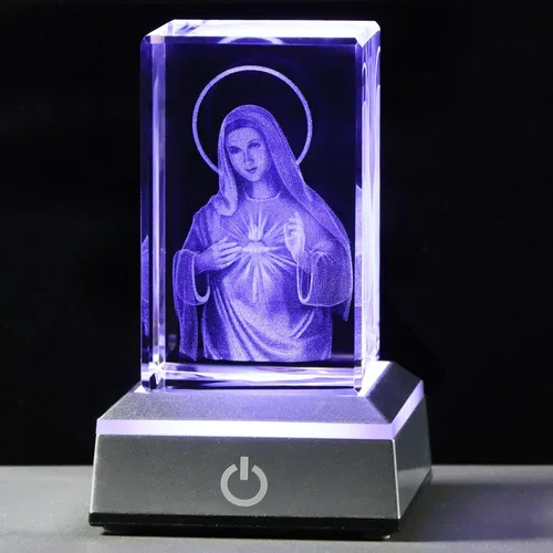 Miniatura 7 de YWHL Figura de Cruz de Cristal 3D con Base de Luz Colorida, Grabada Láser, Regalos Religiosos Bíblicos para Mujeres y Hombres, Decoración Cristiana