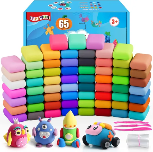 Kits de arcilla de modelado ifergoo - 65 colores de arcilla seca al aire para niños, juguetes de moldeo DIY con herramientas de escultura, ultra