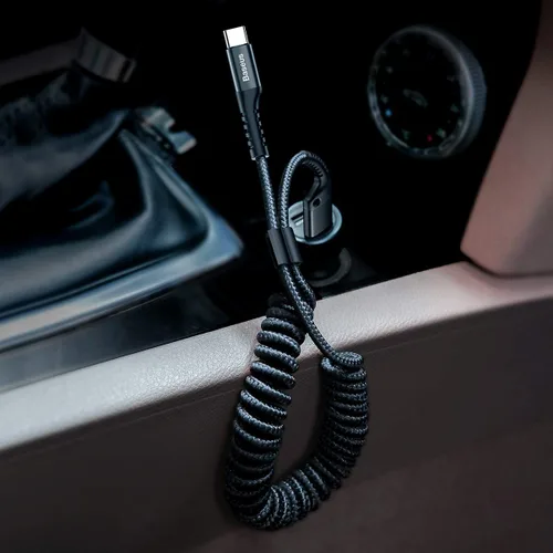 Miniatura 4 de Baseus Cable USB tipo C para automóvil, cable retráctil (3 pies) rizado USB A a USB-C, cable de carga rápida compatible con Samsung Galaxy S10 S9 S8