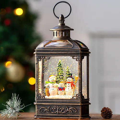 Miniatura 15 de Globo de nieve de Navidad con agua brillante de muñeco de nieve con música y temporizador, linterna iluminada con pilas para regalos de decoración