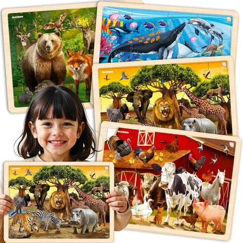 Miniatura 10 de QUOKKA 4SET Rompecabezas para niños de 4 a 6 años – 36 piezas de rompecabezas de madera realistas Montessori para niños pequeños de 3 a 5 años