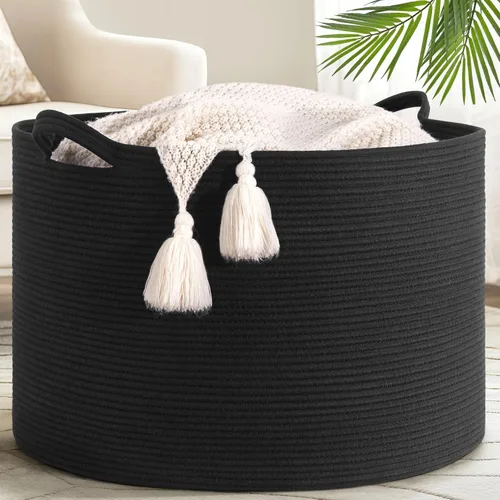 Miniatura 27 de Goodpick Cesta de manta de 65 litros, 19.7 x 12.6 pulgadas, cesta de cuerda de algodón, para sala de estar, organizadores de juguetes