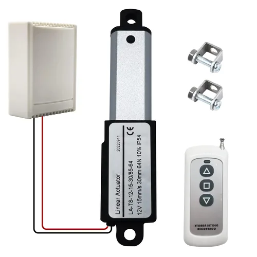 Mini Micro Actuador Lineal de 1.2" de Carrera - con Control Remoto, 12V Fuerza 64N/14.4lb, Alta Velocidad 0.6"/seg, Pequeño Actuador de Movimiento