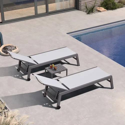 Miniatura 20 de PURPLE LEAF Juego de tumbonas para exteriores para 2 sillas de piscina de gran tamaño con ruedas fáciles de mover y respaldo ajustable, tumbonas