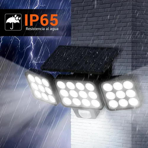 Miniatura 5 de WdtPro Luces solares para exteriores, 3500 lúmenes, sensor de movimiento brillante, luces para exteriores, 3 cabezales y panel de vidrio mejorado