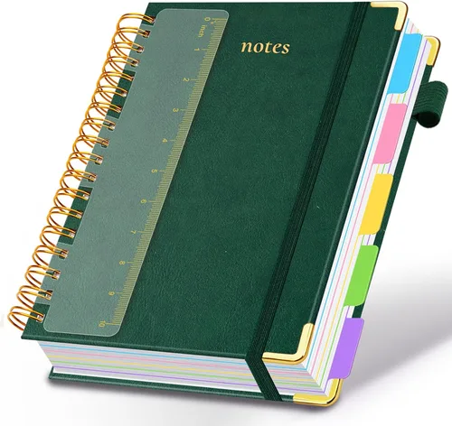 Miniatura 44 de Cuaderno de espiral con tapa dura, de 8 x 10 pulgadas, separadores y divisores extraíbles, 300 páginas, 5 asignaturas, a rayas, de piel sintética