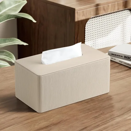 Miniatura 6 de Funda de caja de pañuelos de cuero sintético PU rectangular con cierre magnético, soporte de caja de pañuelos moderno para mesitas de noche de baño
