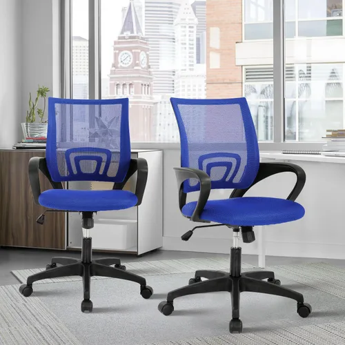 Miniatura 9 de Silla de oficina de malla, silla de escritorio con respaldo medio, silla de oficina ergonómica con ruedas y soporte lumbar, sillas de oficina Negro