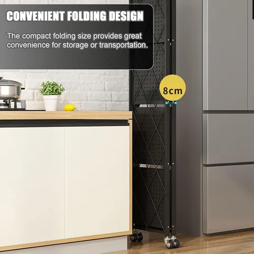 Miniatura 8 de Estantes plegables de almacenamiento con ruedas, organizadores plegables y estante de metal de almacenamiento, estantería para cocina, garaje, 5