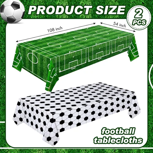 Miniatura 2 de Mixweer 2 manteles de fútbol para decoración de fiesta de cumpleaños de fútbol de 54 x 108 pulgadas, cubierta de mesa de plástico para deportes