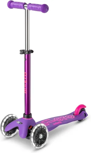Micro Kickboard | Mini scooter LED para niños de 2 a 5 años | Niños de hasta 110 libras | Diseño de 3 ruedas inclinadas para dirigir | Barra en T