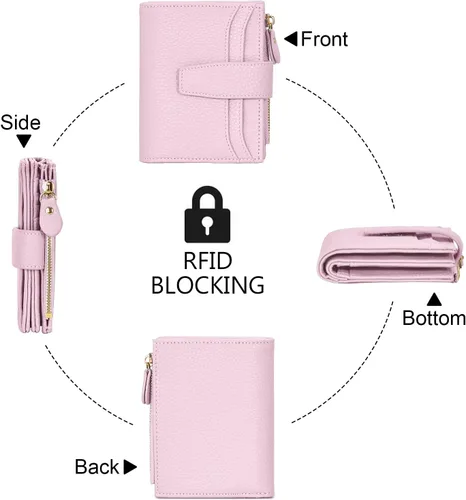 Miniatura 7 de oscaurt Cartera pequeña para mujer, con bloqueo RFID, plegable, compacta, para tarjetas de crédito, carteras de cuero para mujeres con bolsillo