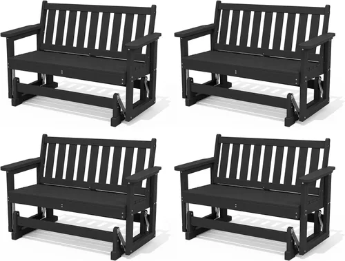 Miniatura 9 de SERWALL Silla Mecedora Deslizante para Exteriores, HDPE Resistente a Todo Clima, Sofá Biplaza para 2 Personas, Banco Mecedor para Exteriores con Gris