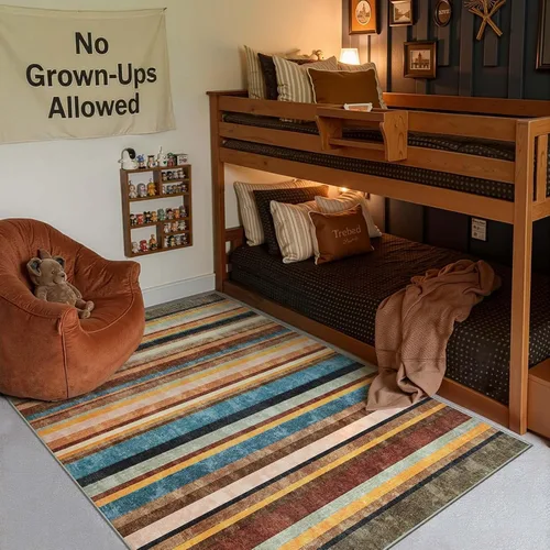 Miniatura 24 de jinchan Alfombra a rayas de 2 x 3 para entrada, alfombra de cocina, tapete pequeño, antideslizante, ligero, de bajo perfil, decoración para entrada