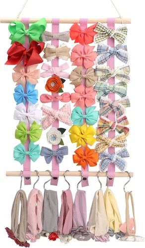 Miniatura 8 de OAOLEER Organizador de lazo para el pelo para niñas, pinzas para el pelo, diadema, organizador de almacenamiento para colgar en la pared, decoración
