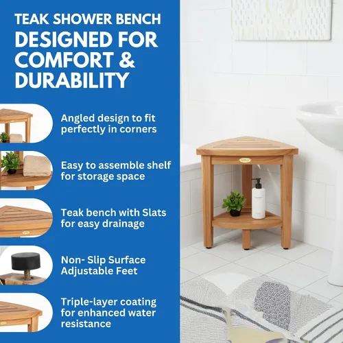 Miniatura 2 de EcoDecors Snazzy Corner Banco Taburete Asiento Silla de Ducha Impermeable de Madera de Teca Para Ducha Interior Proporciona Seguridad