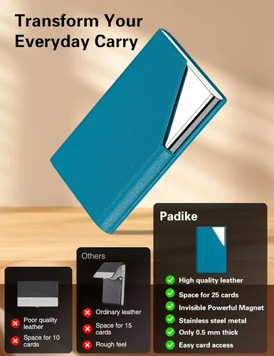 Miniatura 2 de Padike Tarjetero, Estuche Tarjetero de Cuero Mejorado de Bolsillo para Hombres o Mujeres, Soporte Delgado de Metal para Tarjetas de Nombre con Y-TQ