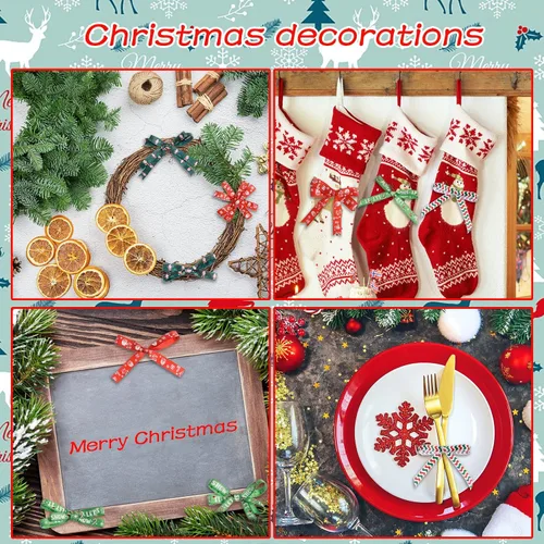 Miniatura 6 de SANNIX 12 rollos de cinta de Navidad de 60 yardas para envoltura de regalos, cinta de envoltura de Navidad de 3/8 pulgadas con estampado de copos