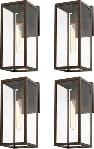 Miniatura 11 de Bestshared Aplique de pared para exteriores, paquete de 2 faroles de pared exteriores de 15 pulgadas con vidrio transparente, luces negras