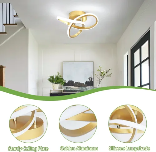 Miniatura 6 de Lámpara LED para pasillo, moderna lámpara de techo LED dorada de 6000 K, lámpara de techo semiempotrada para pasillo, cocina, dormitorio, entrada