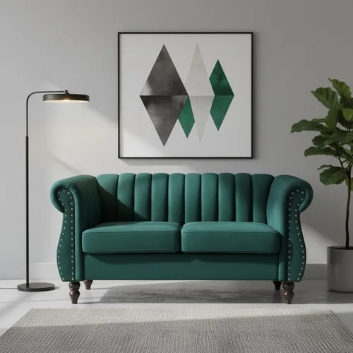 Miniatura 12 de Container Furniture Direct Darsen - Sofá Chesterfield moderno con elegantes brazos enrollados, ribete de cabeza de clavo y acolchado de canal, sofá