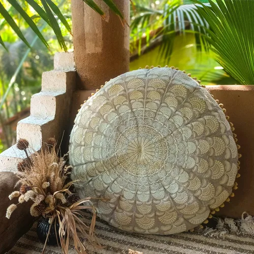 Miniatura 2 de Mandala Life ART Funda de cojín para el suelo bohemia – Decoración de lujo para habitación artesanal, funda de puf para meditación, yoga y área