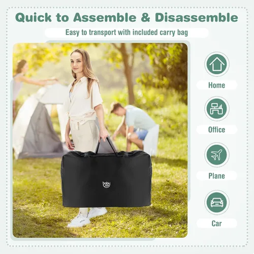 Miniatura 7 de BABY JOY Moisés para dormir junto a la cama, cuna plegable fácil con malla en todos los lados, estante de almacenamiento, 7 alturas ajustables, Negro