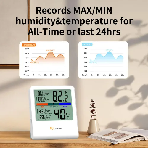 Miniatura 5 de Termómetro digital higrómetro, termómetro de pared interior de humedad con alta precisión, adecuado para invernadero, hogar y oficina, batería AAA