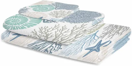 Miniatura 2 de Seven Roses Juego de toallas de baño costeras, toallas de baño suaves y absorbentes, toallas de baño náuticas con estrellas de mar para baño Kicthen