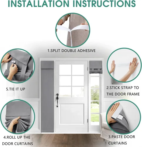 Miniatura 4 de HOMEIDEAS Cortinas opacas para puerta francesa, cortinas de luz lateral para puerta delantera, 2 paneles, persianas laterales para ventanas