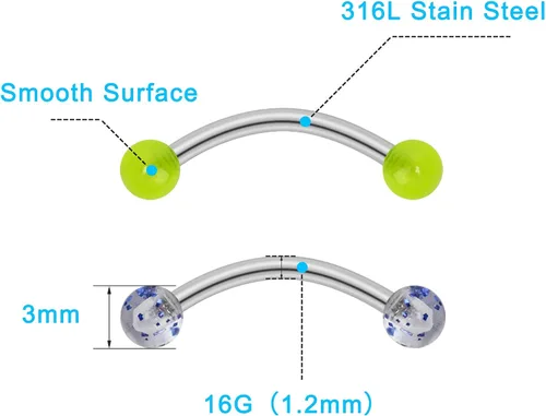 Miniatura 2 de CrazyPiercing 20 anillos para cejas de acero quirúrgico de 056oz con forma de piercing de 0394in de longitud