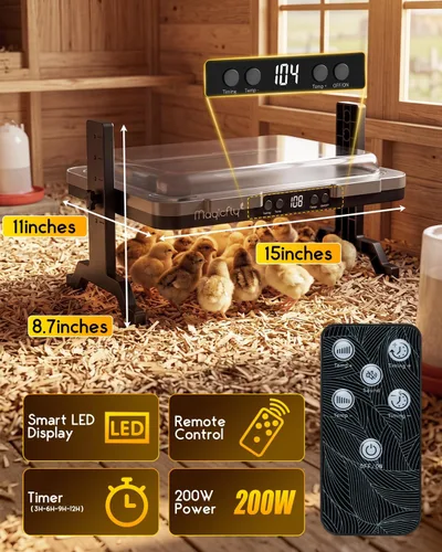 Miniatura 5 de Magicfly - Plato de criador para pollitos ajustable de 200 W con temperatura y temporizador, diseño seguro que cumple con UL, calentador radiante