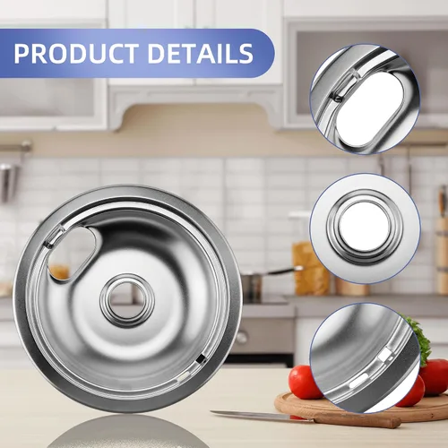 Miniatura 2 de W10196406 y W10196405 - Juego de bandejas de goteo cromadas para Whirlpool Amana Maytag Magic-Chef Kenmore con ranura de bloqueo, incluye 2 cuencos