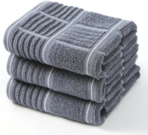 Anyi Toallas de cocina de 100% algodón gris, paños de cocina absorbentes con asa para colgar, toallas de mano de cocina suaves para lavar y secar