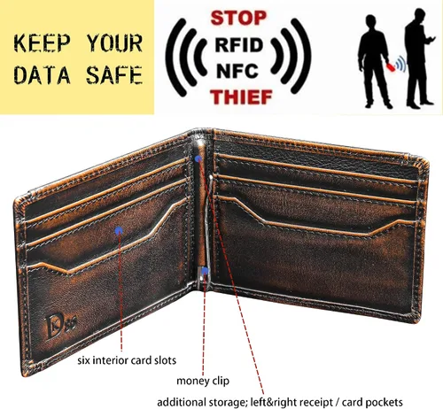 Miniatura 2 de DK86 Mens Deer Slim Wallet with Money Clip Minimalist Bifold Front Pocket wallet for Men RFID Blocking Full Grain Leather with Hand Burnished