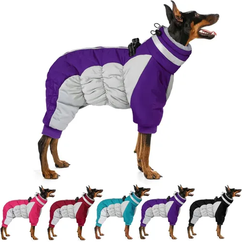 Miniatura 8 de MIGOHI Abrigo de cuerpo completo para perro - Abrigo de invierno reflectante para perros pequeños con arnés, chaqueta de cuello tortuga de forro