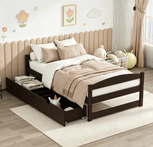 Miniatura 8 de Bellemave Cama infantil de tamaño individual con 2 cajones de almacenamiento, cama individual de madera con almacenamiento, marcos de cama
