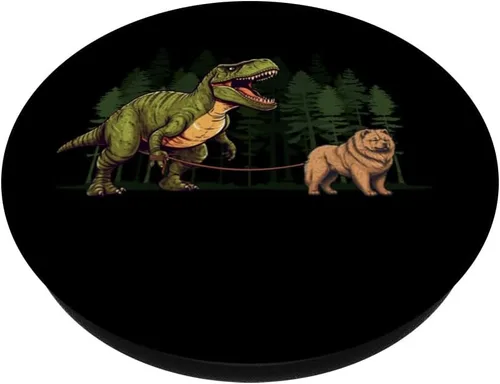 Miniatura 2 de Chow Chow Dinosaur T-Rex Walking Dog Trex - PopSockets intercambiables PopGrip para hombre